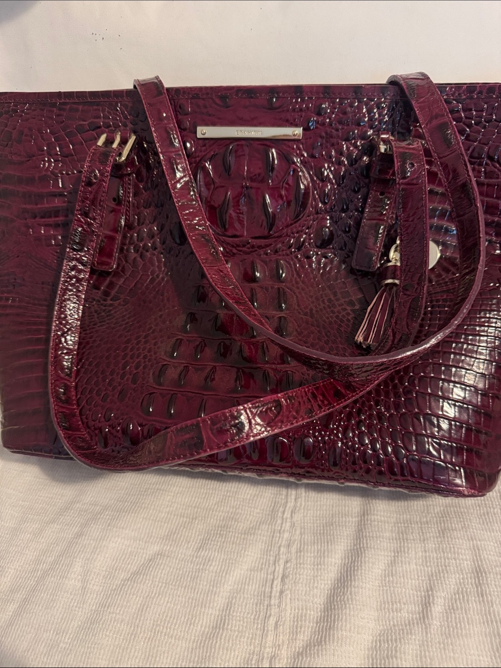 Brahmin Croc-Embossed Leather Tote - Deep Plum
